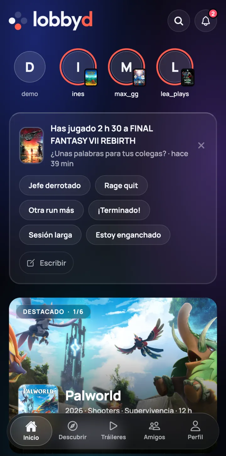 El inicio de Lobbyd: las stories de tus amigos y tu sesión de la noche